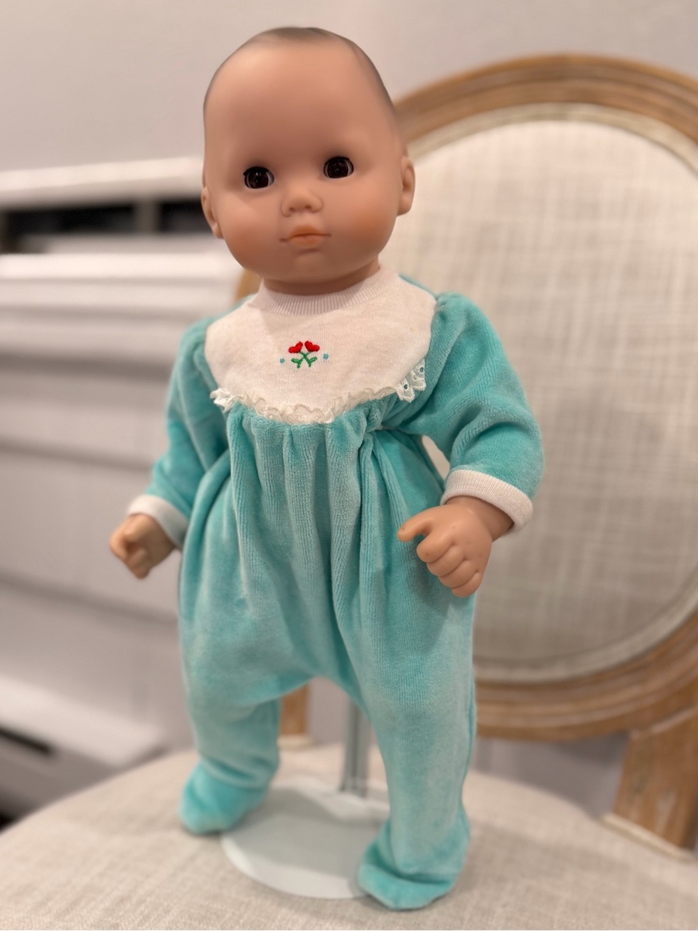 Vintage 90s Bitty Baby American Girl Doll Turquoise Sleeper, Bitty Bear & Diaper